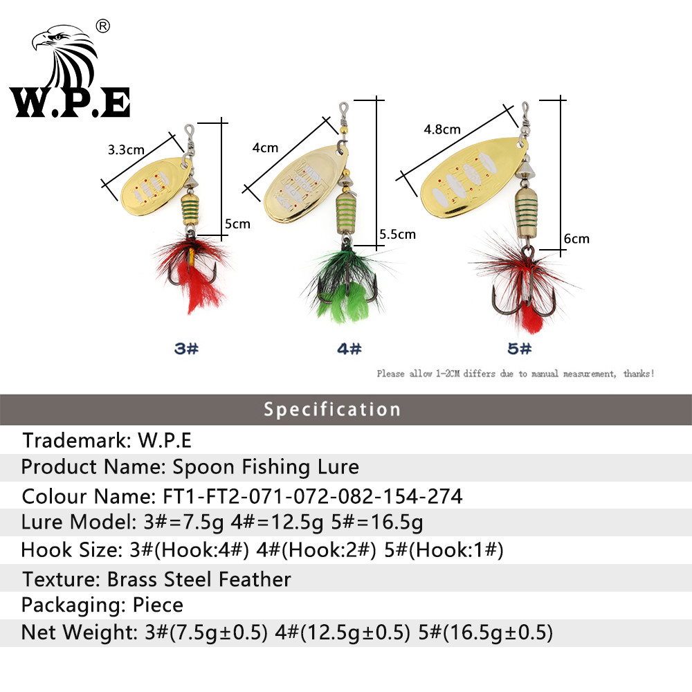 W.P.E KOMODO Spinner Lure 2pcs - Fishing Lure Spinnerbait 评论和价格